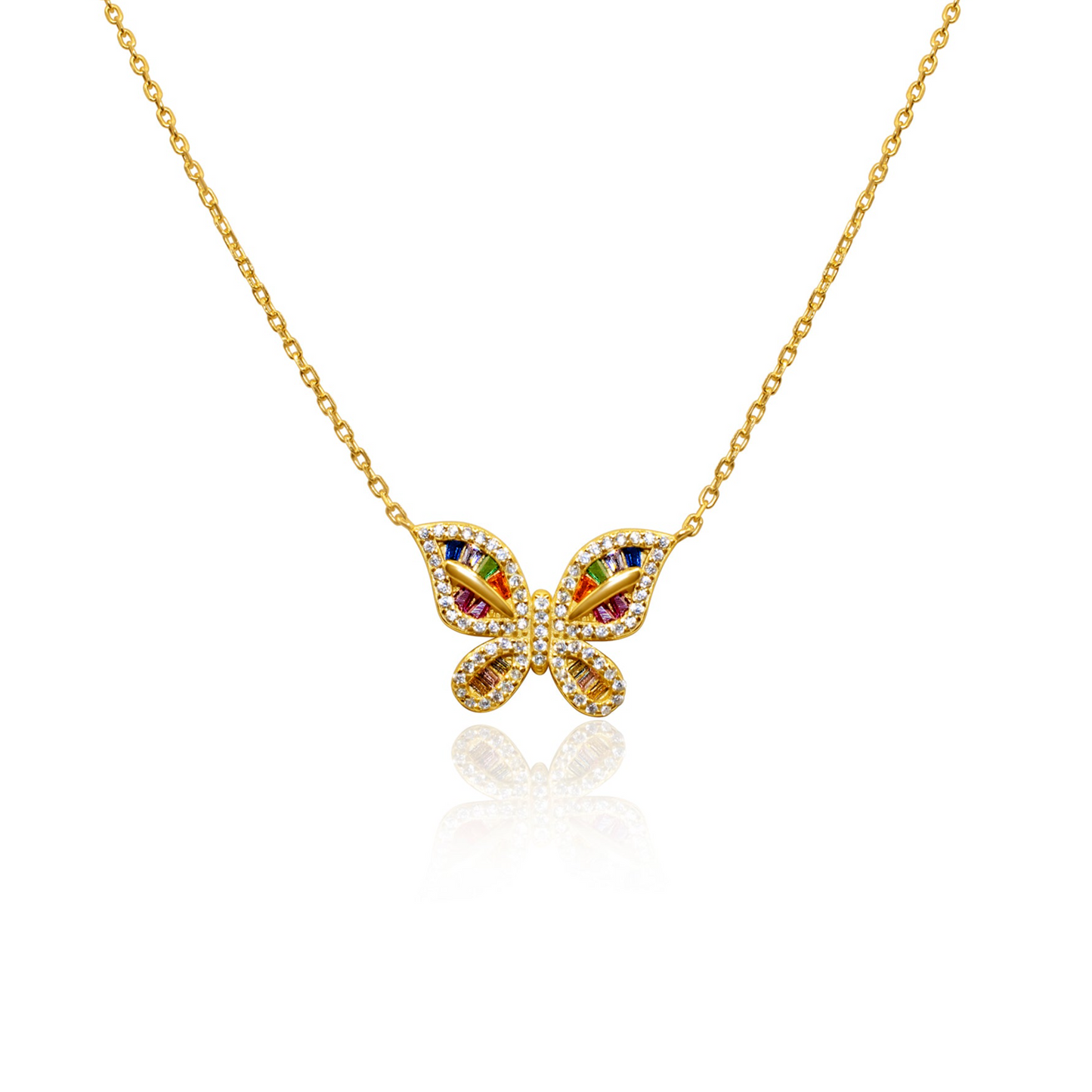 Turkeza | 925 Sterling Silver Gold Butterfly Colorful Turkish Necklace