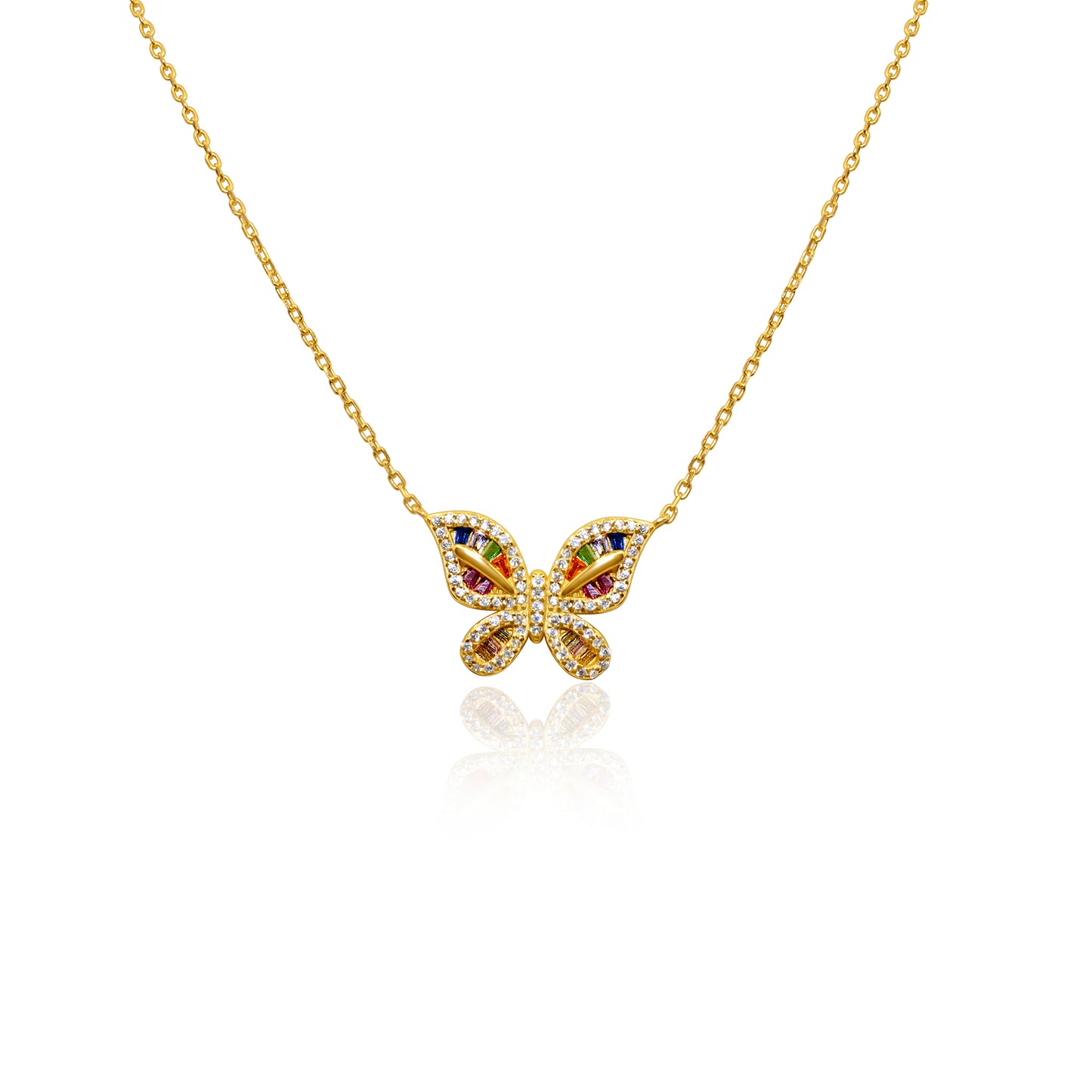 Turkeza | 925 Sterling Silver Gold Butterfly Colorful Turkish Necklace