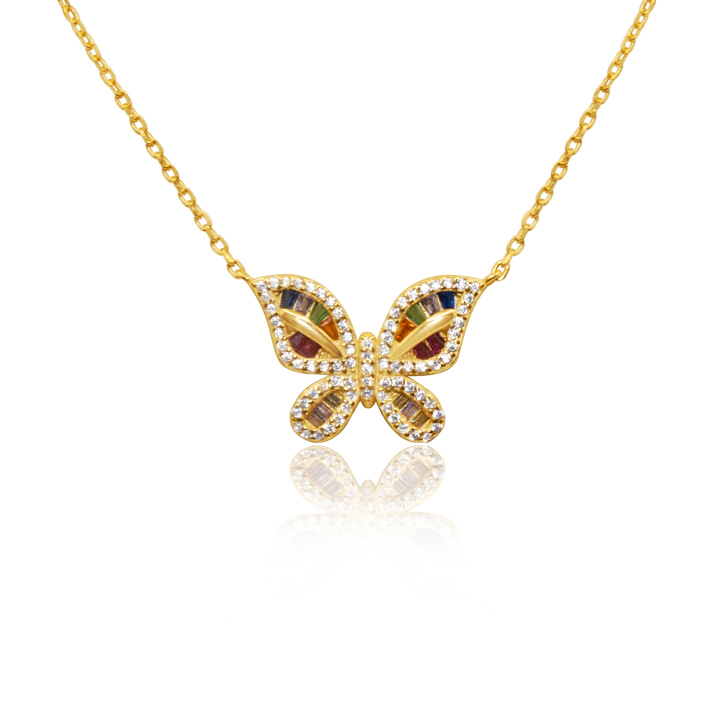 Turkeza | 925 Sterling Silver Gold Butterfly Colorful Turkish Necklace
