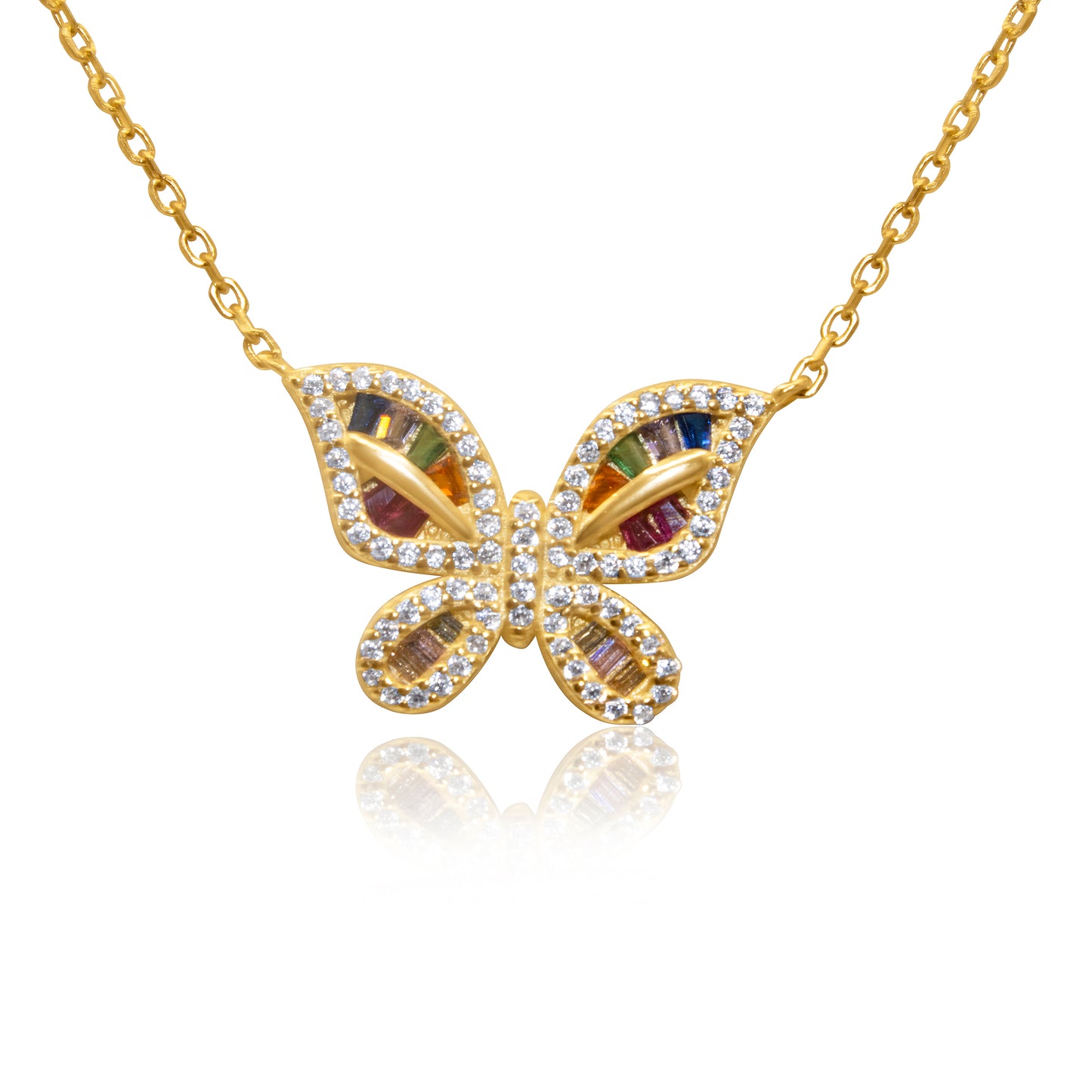 Turkeza | 925 Sterling Silver Gold Butterfly Colorful Turkish Necklace