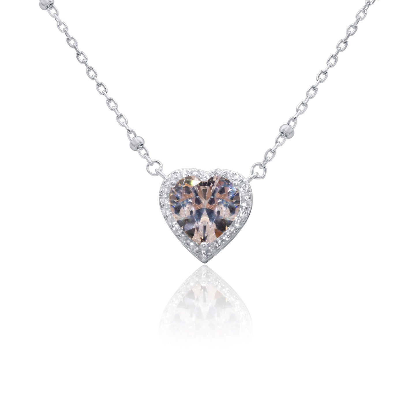 Turkeza | 925 Sterling Silver Heart Halo Charm Necklace