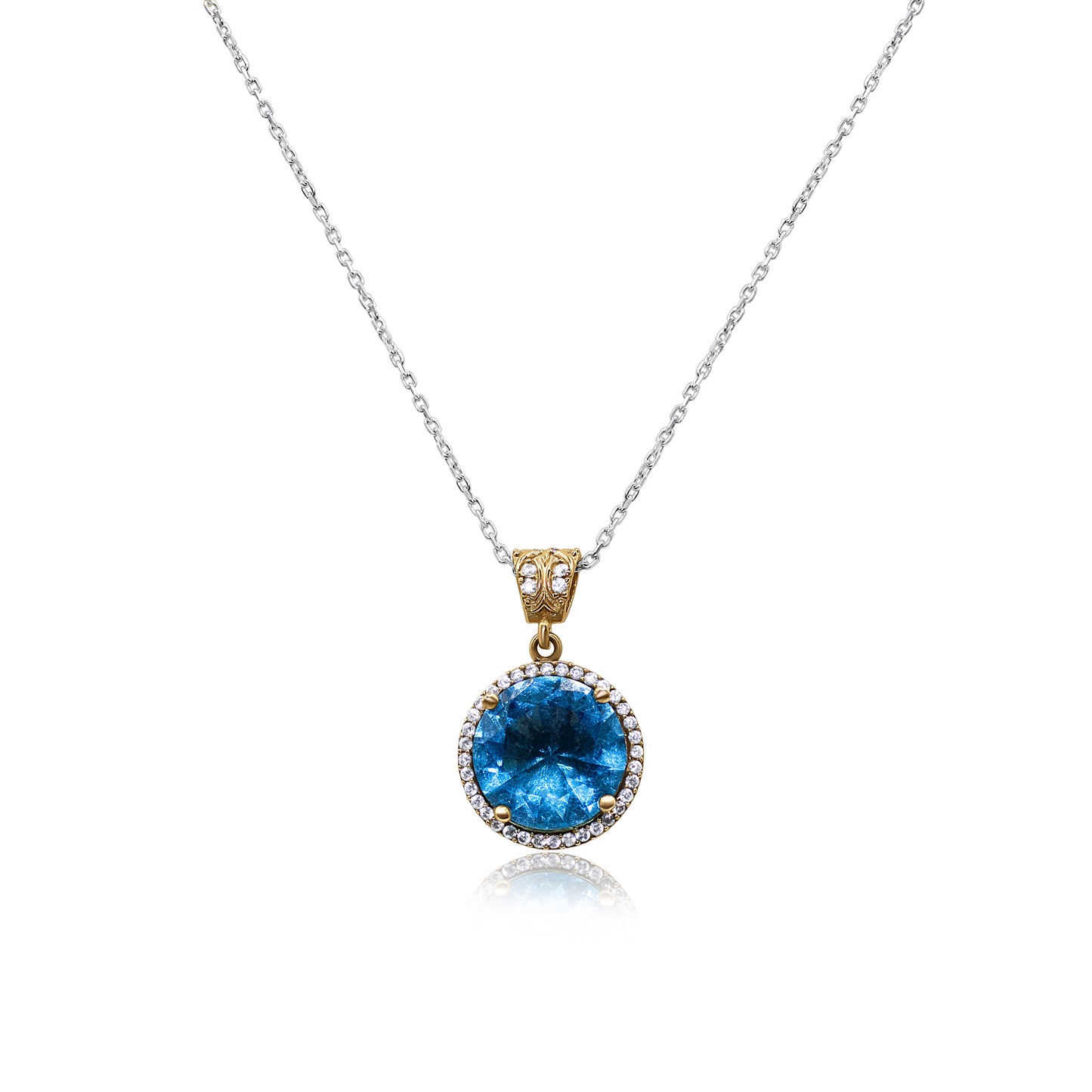 Turkeza | 925 Sterling Silver Blue Topaz Halo Turkish Necklace