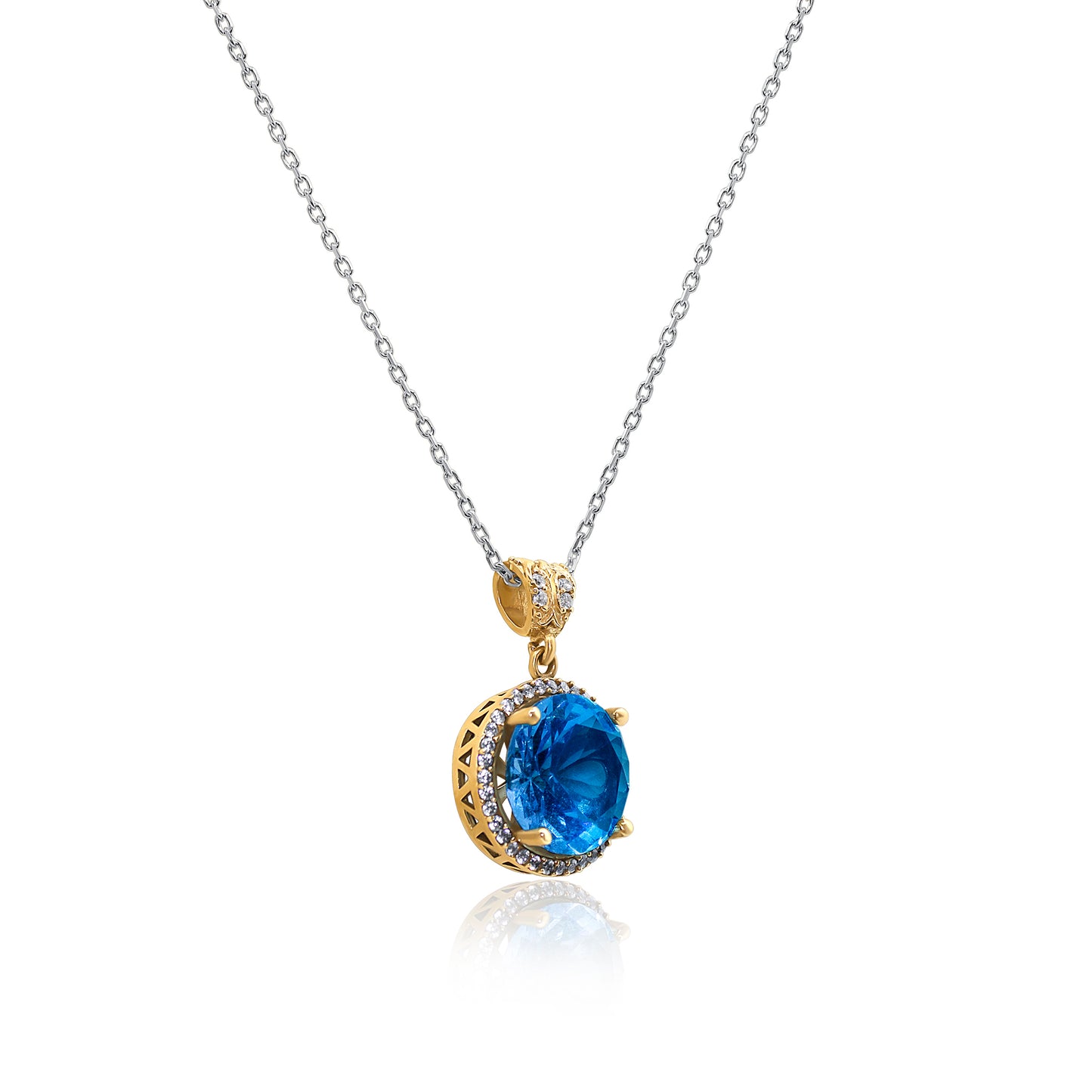 Turkeza | 925 Sterling Silver Blue Topaz Halo Turkish Necklace