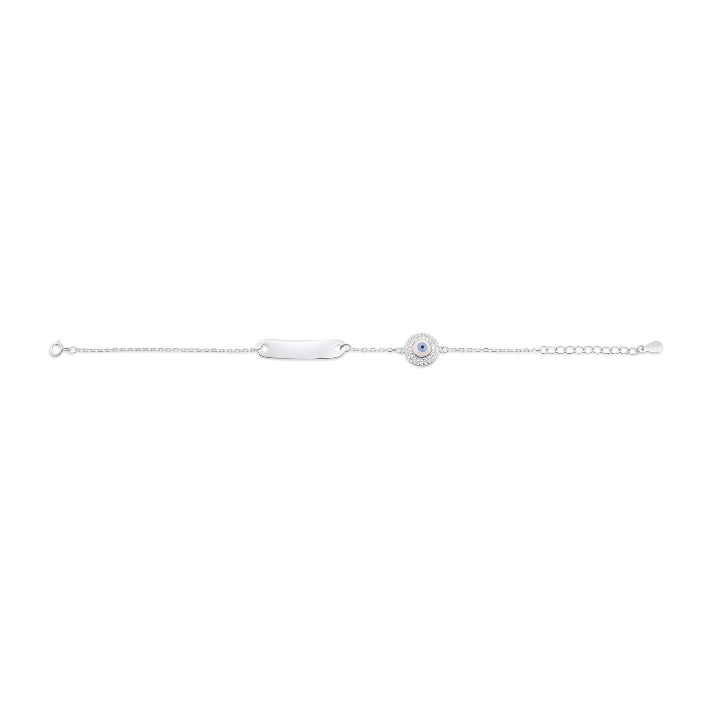 Turkeza | 925 Sterling Silver Evil Eye CZ Name Tag Bracelet - Turkish
