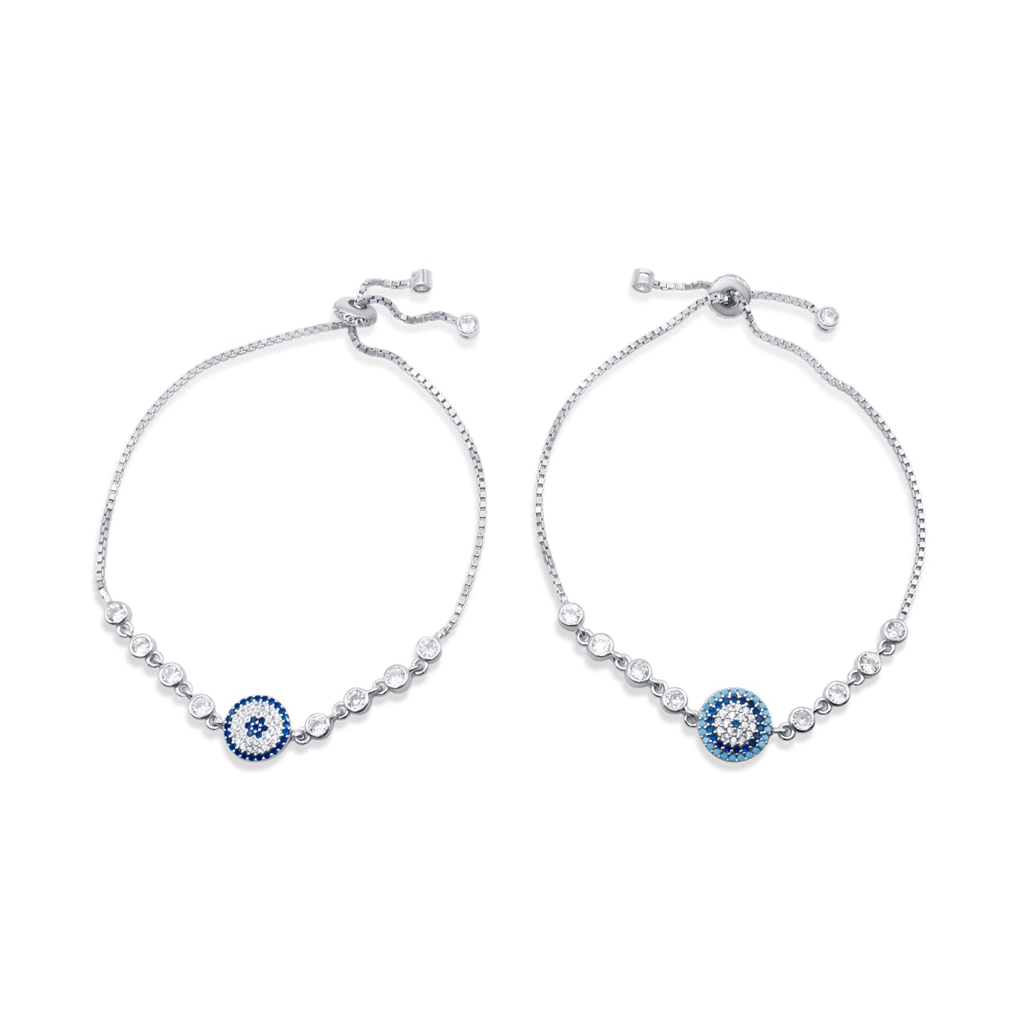 Turkeza | 925 Sterling Silver Evil Eye with Cubic Zirconia Adjustable Bracelet