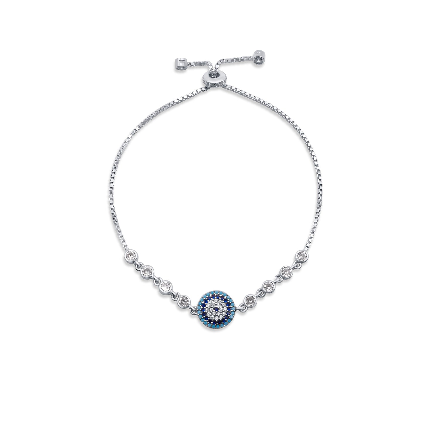 Turkeza | 925 Sterling Silver Evil Eye with Cubic Zirconia Adjustable Bracelet
