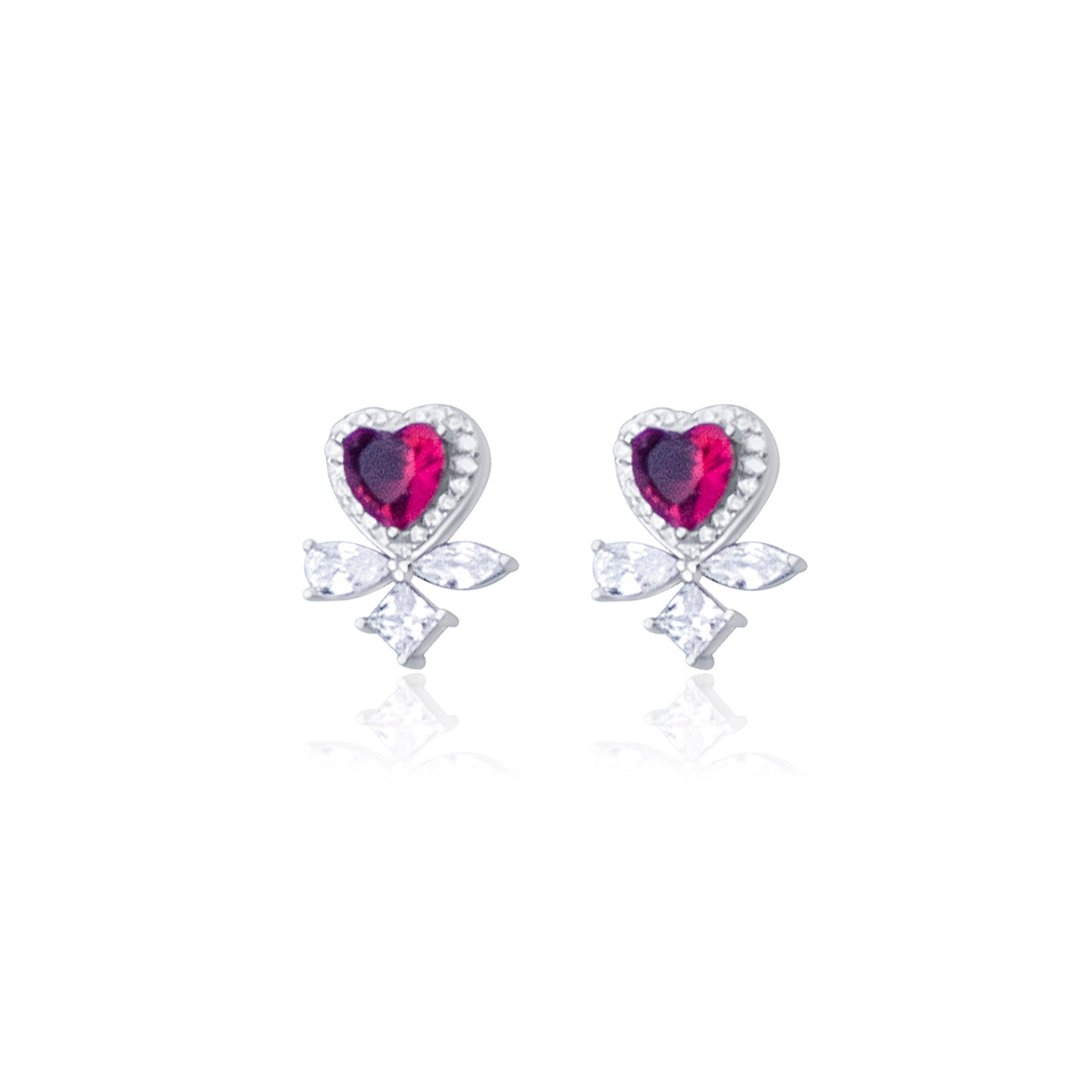 Turkeza | 925 Sterling Silver Heart with Baguette Earrings