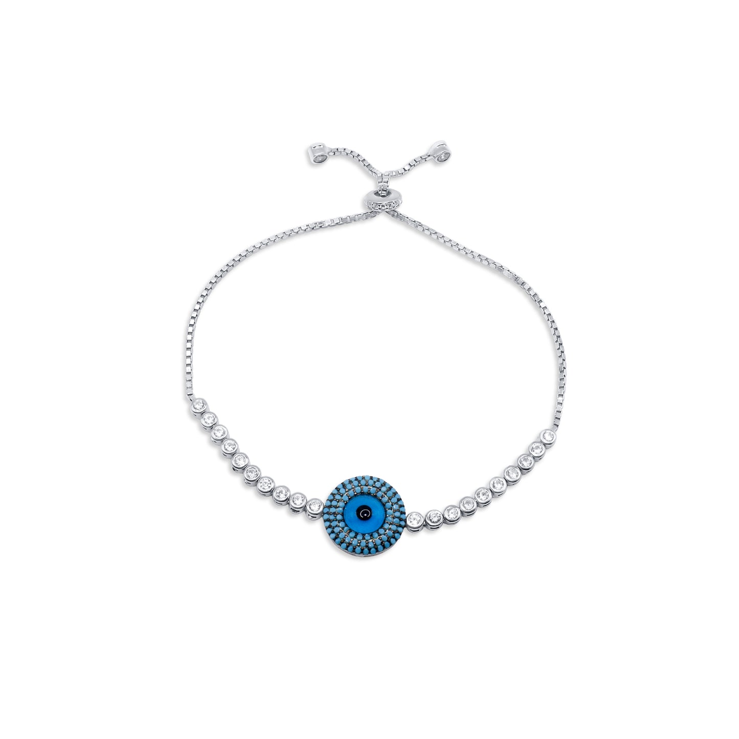 Turkeza | 925 Sterling Silver Large Evil Eye and Cubic Zirconia Bracelet