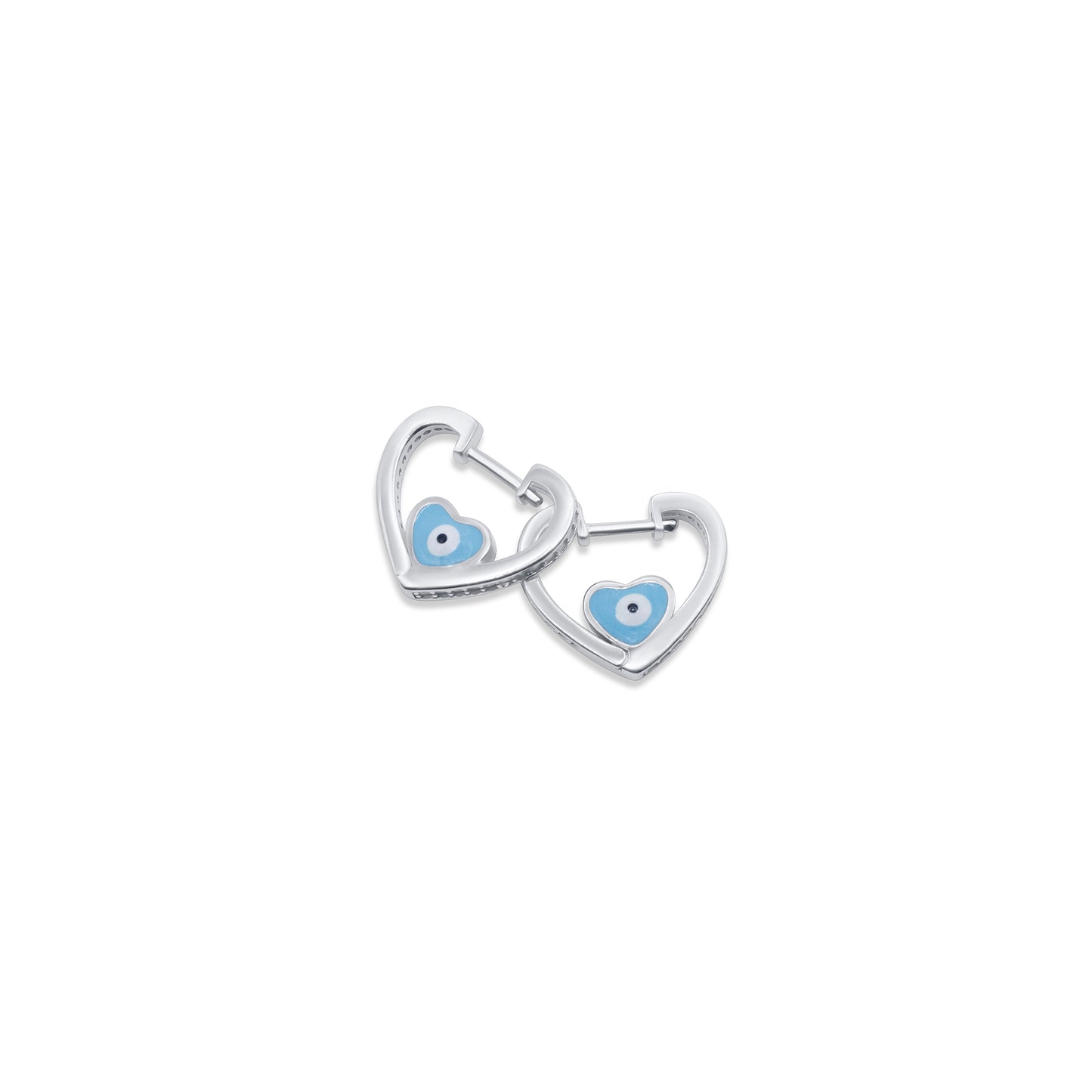 Turkeza | 925 Sterling Silver Turkeza Heart Hoop Charm Earrings