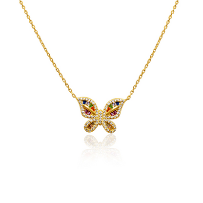 Turkeza | 925 Sterling Silver Gold Butterfly Colorful Turkish Necklace