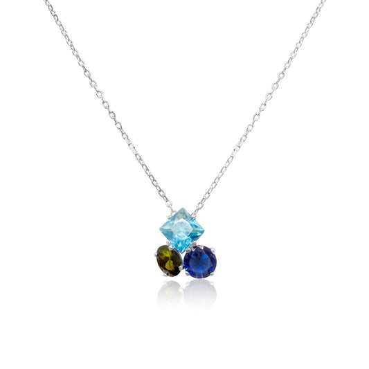 Turkeza | 925 Sterling Silver Blue and Green Triple Charm Necklace