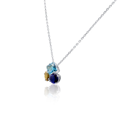 Turkeza | 925 Sterling Silver Blue and Green Triple Charm Necklace