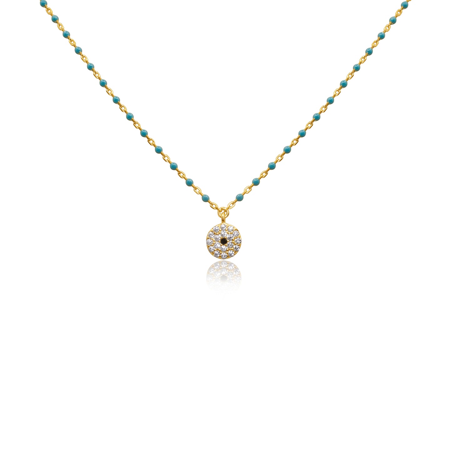 Turkeza | 925 Sterling Silver Gold Turquoise Circular Pendant Necklace