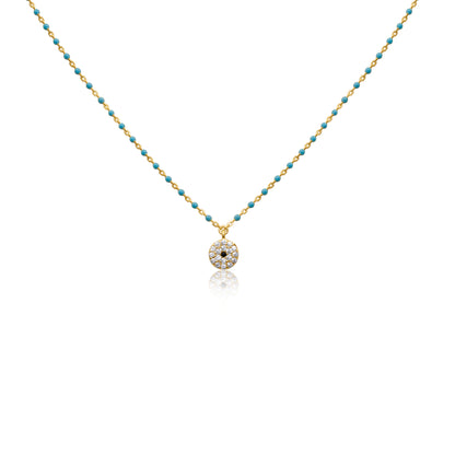 Turkeza | 925 Sterling Silver Gold Turquoise Circular Pendant Necklace