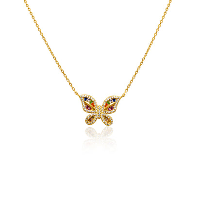 Turkeza | 925 Sterling Silver Gold Butterfly Colorful Turkish Necklace