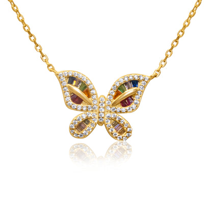 Turkeza | 925 Sterling Silver Gold Butterfly Colorful Turkish Necklace