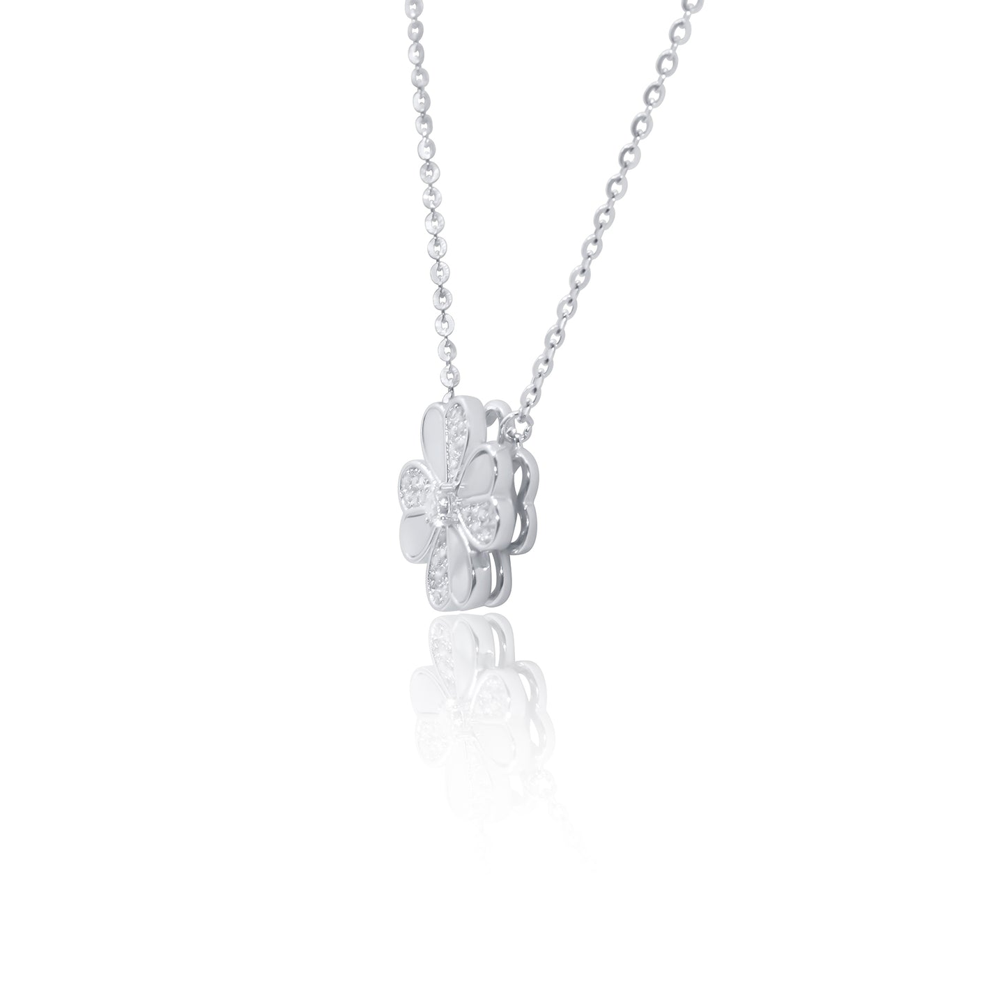 Turkeza | 925 Sterling Silver Clover Rotating Necklace