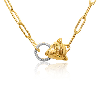 Turkeza | 925 Sterling Silver Gold Panther Chain Necklace