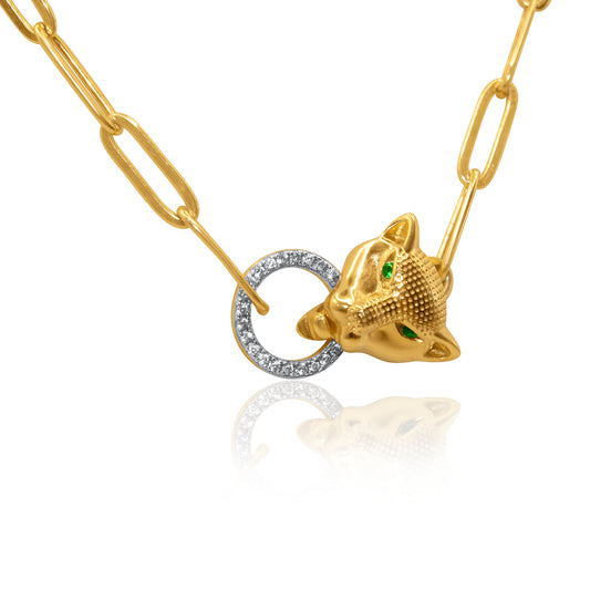 Turkeza | 925 Sterling Silver Gold Panther Chain Necklace