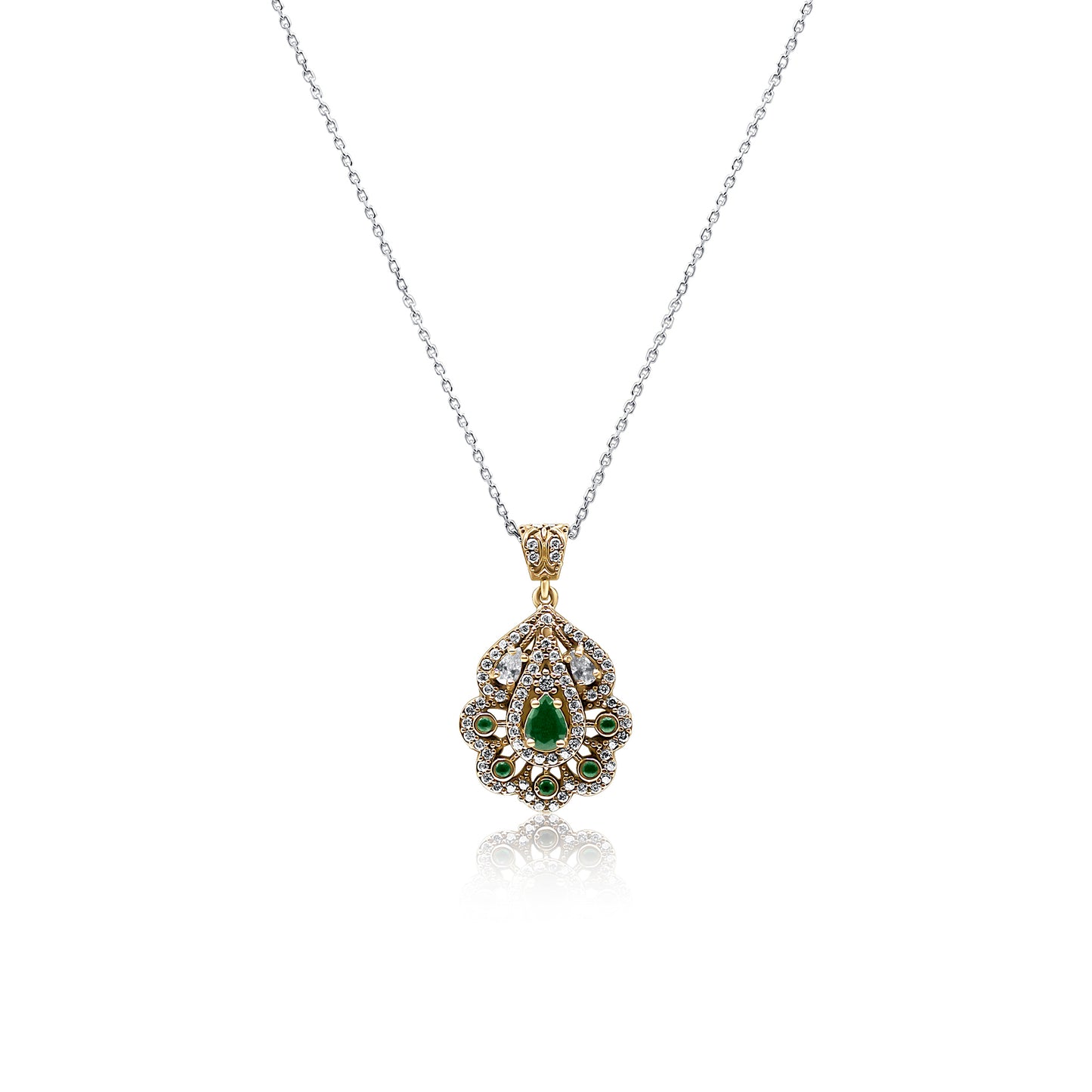 Turkeza | 925 Sterling Silver Emerald Handcrafted Turkish Pendant Necklace