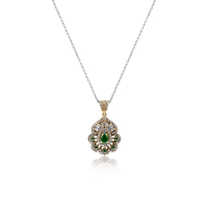 Turkeza | 925 Sterling Silver Emerald Handcrafted Turkish Pendant Necklace