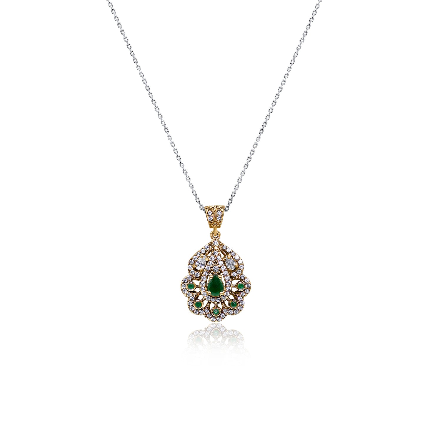 Turkeza | 925 Sterling Silver Emerald Handcrafted Turkish Pendant Necklace