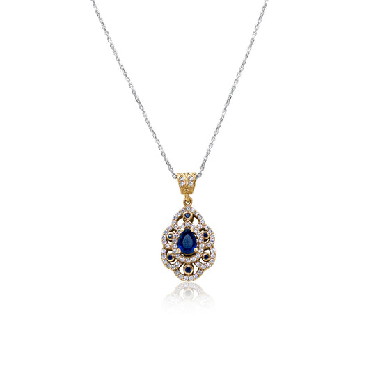 Turkeza | 925 Sterling Silver Ottoman Sapphire Stone Turkish Handcrafted Necklace