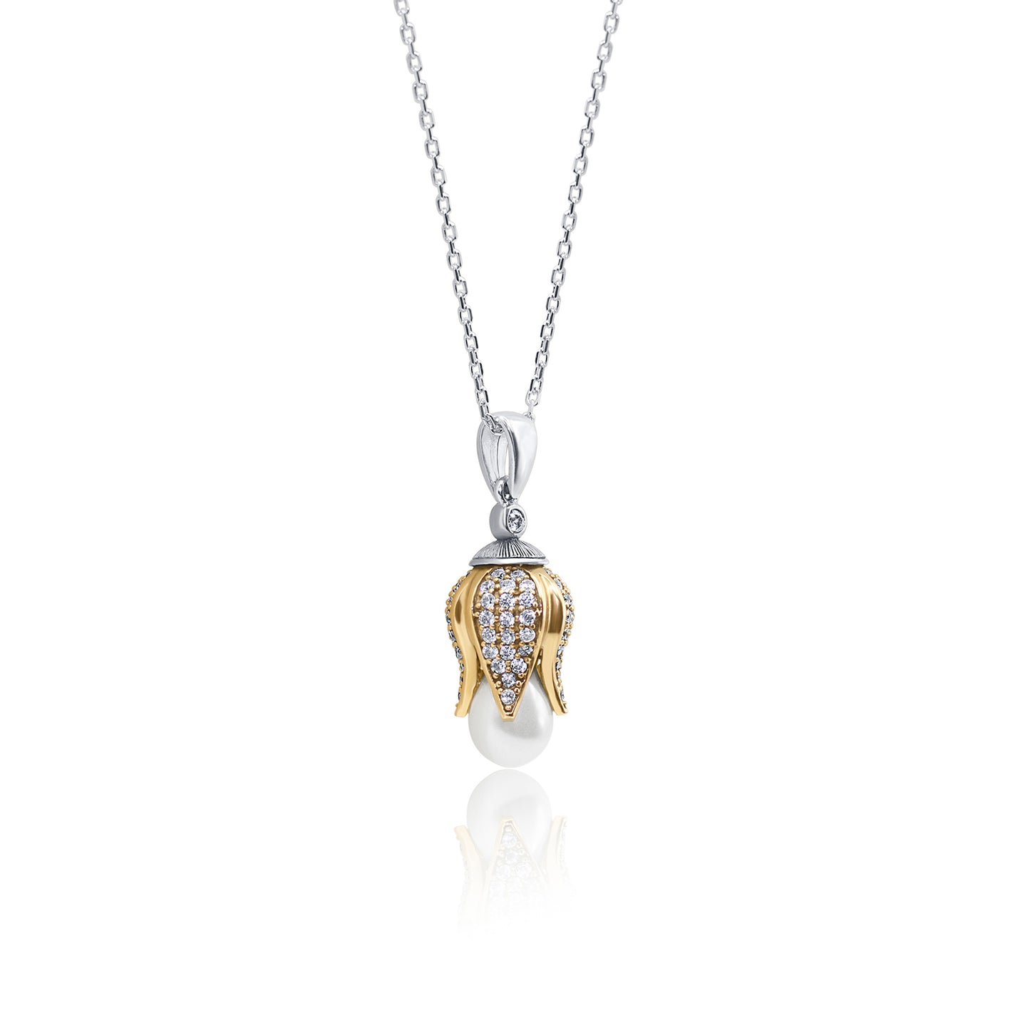 Turkeza | 925 Sterling Silver Tulip Pearl CZ Turkish Necklace