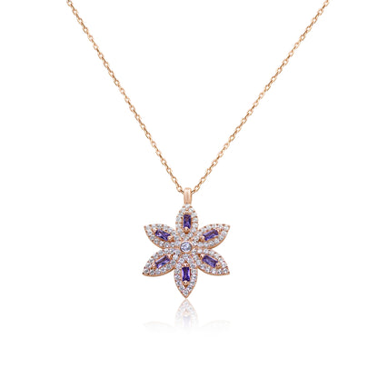 Turkeza | 925 Sterling Silver Flower Rose Gold Purple Amethyst Necklace