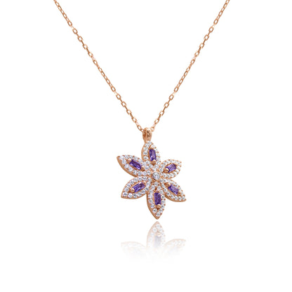 Turkeza | 925 Sterling Silver Flower Rose Gold Purple Amethyst Necklace