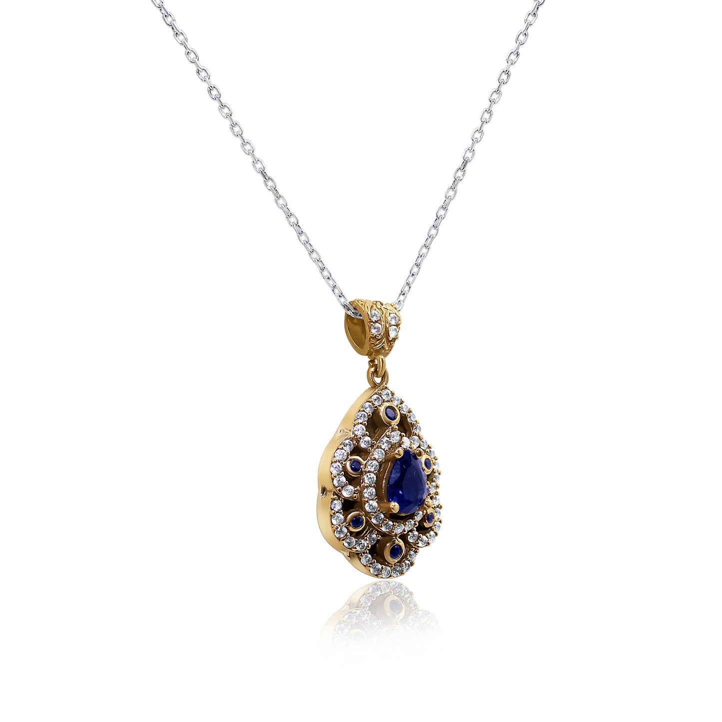 Turkeza | 925 Sterling Silver Ottoman Sapphire Stone Turkish Handcrafted Necklace