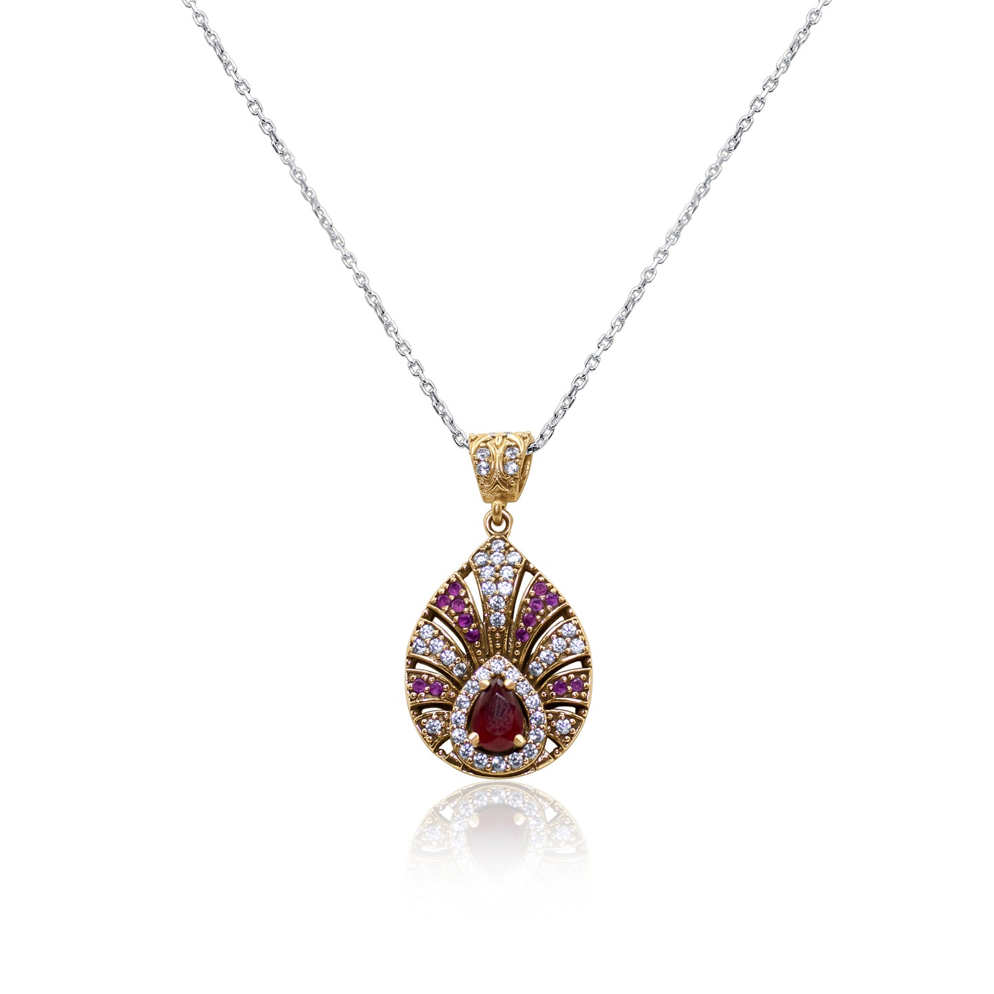 Turkeza | 925 Sterling Silver Ruby Sultan CZ Pendant Necklace