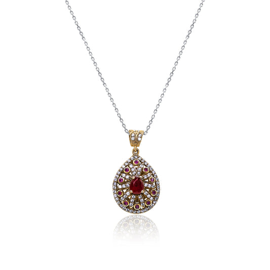 Turkeza | 925 Sterling Silver Ruby Ottoman Hand Crafted CZ Necklace