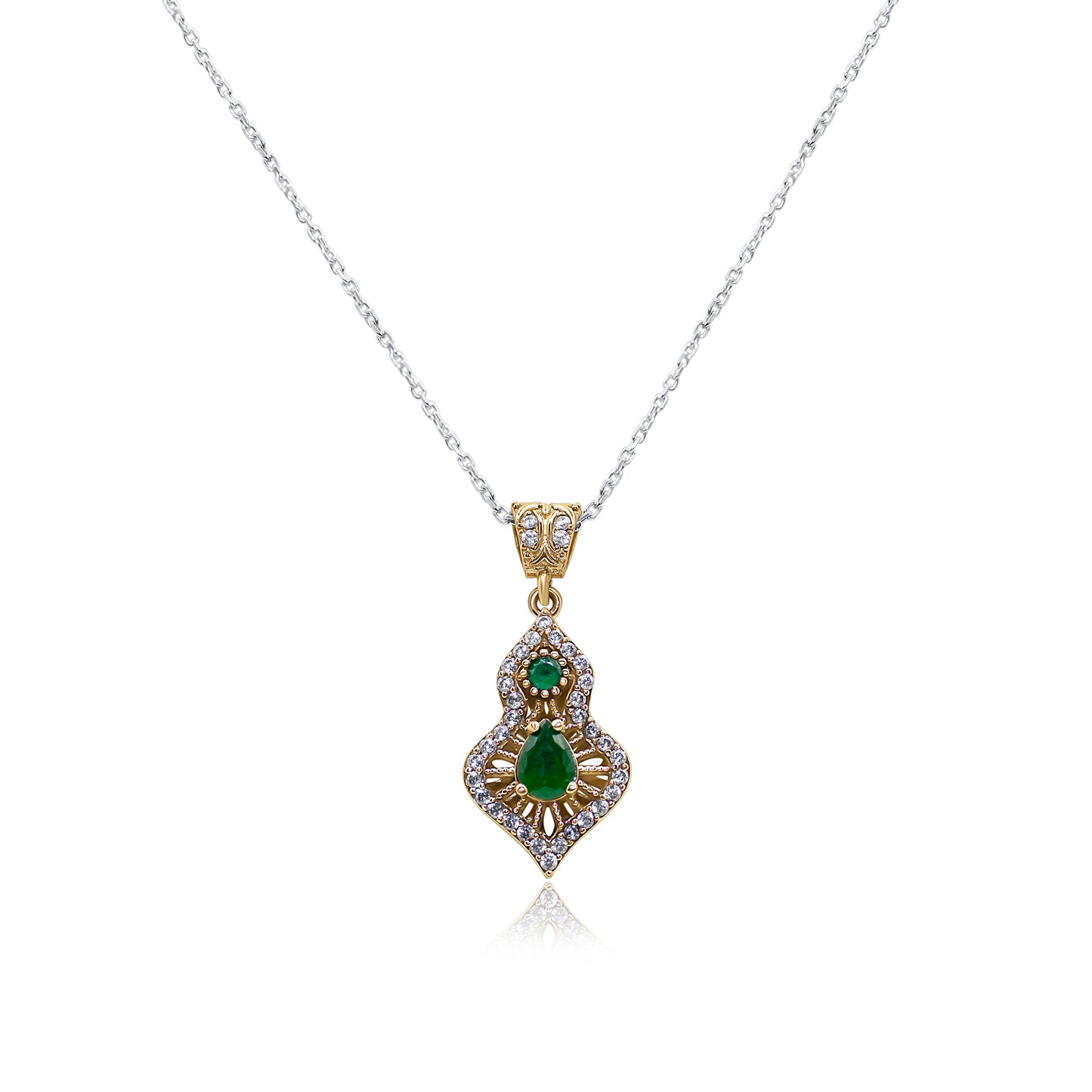 Turkeza | 925 Sterling Silver Emerald Ottoman Turkish Design Necklace