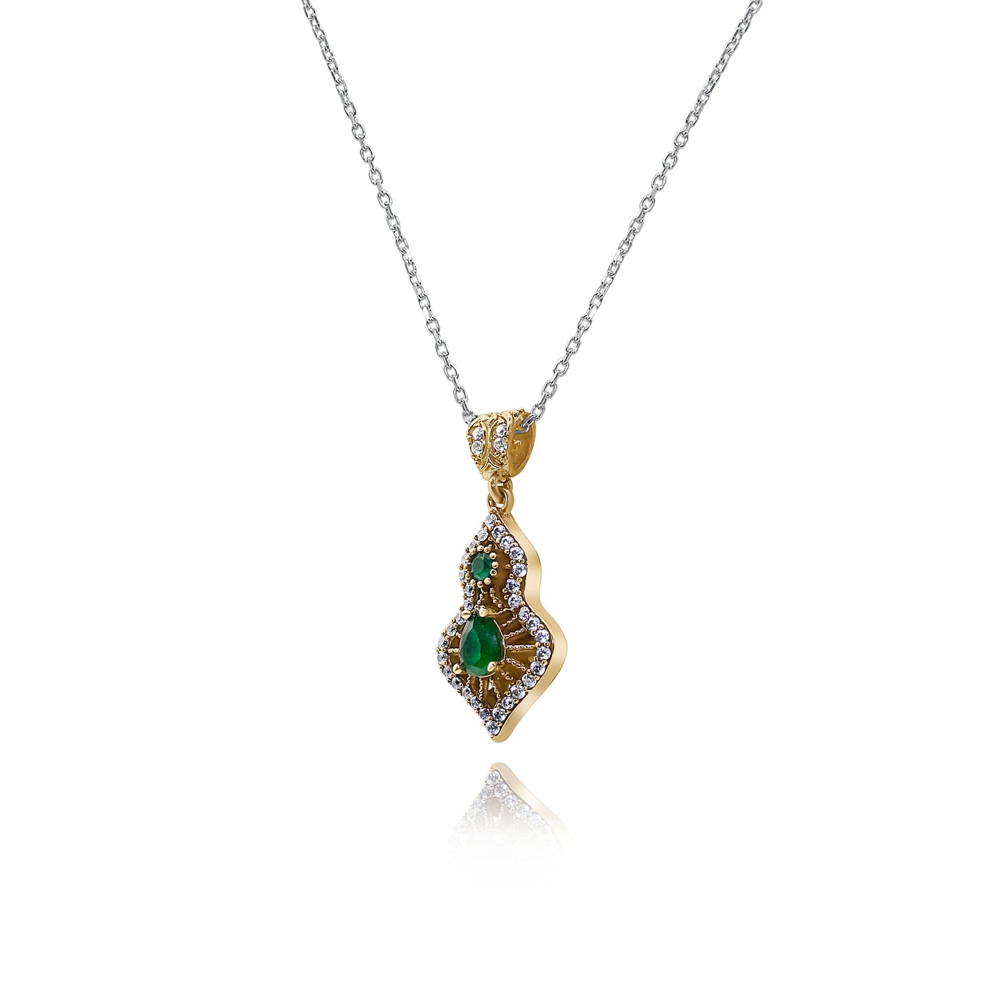 Turkeza | 925 Sterling Silver Emerald Ottoman Turkish Design Necklace