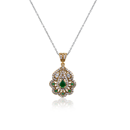 Turkeza | 925 Sterling Silver Emerald Handcrafted Turkish Pendant Necklace