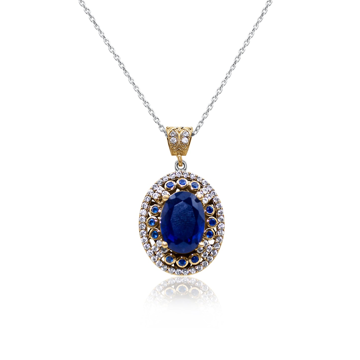 Turkeza | 925 Sterling Silver Anatolia Sapphire Pendant Necklace