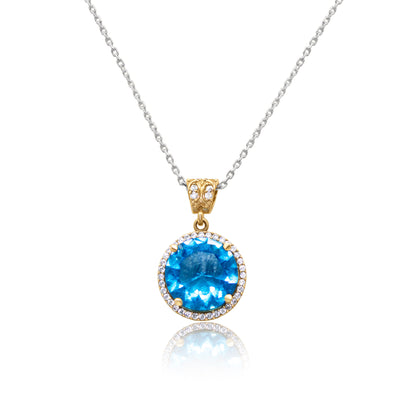 Turkeza | 925 Sterling Silver Blue Topaz Halo Turkish Necklace