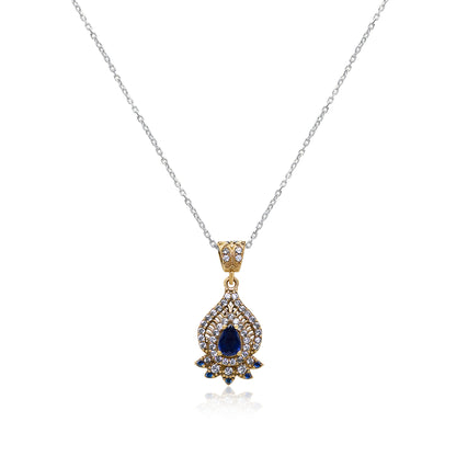 Turkeza | 925 Sterling Silver Special Turkish Sapphire CZ Halo Design