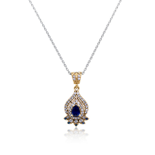 Turkeza | 925 Sterling Silver Special Turkish Sapphire CZ Halo Design