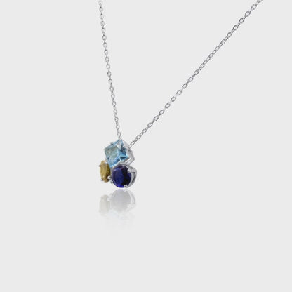 Turkeza | 925 Sterling Silver Blue and Green Triple Charm Necklace