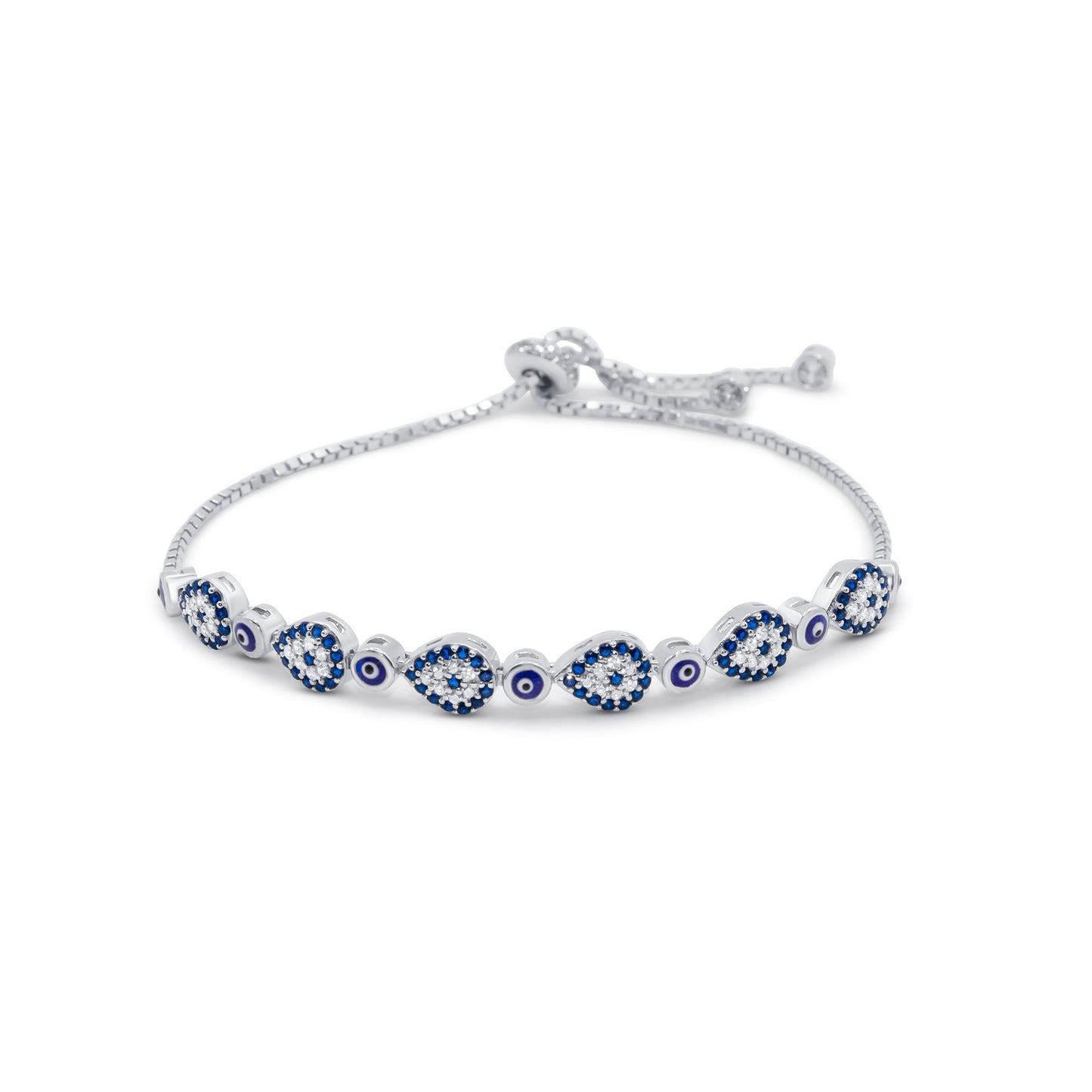 Turkeza | 925 Sterling Silver Adjustable Evil Eye CZ - Turkish Bracelet