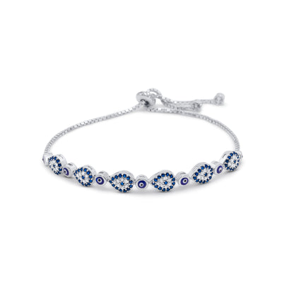 Turkeza | 925 Sterling Silver Adjustable Evil Eye CZ - Turkish Bracelet