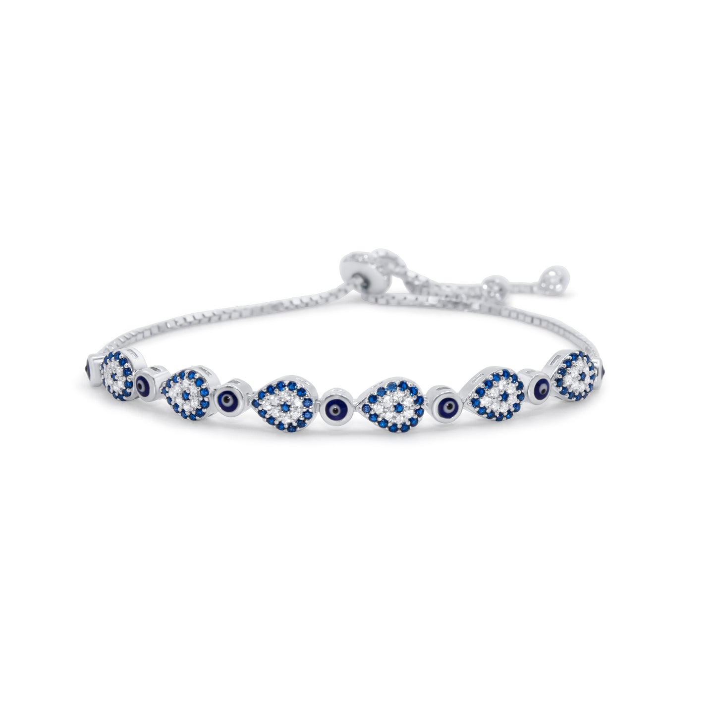 Turkeza | 925 Sterling Silver Adjustable Evil Eye CZ - Turkish Bracelet