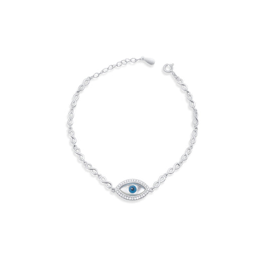 Turkeza | 925 Sterling Silver Blue Evil Eye CZ Adjustable Bracelet