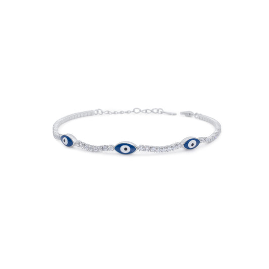 Turkeza | 925 Sterling Silver Blue Evil Eye CZ Adjustable - Turkish Bracelet