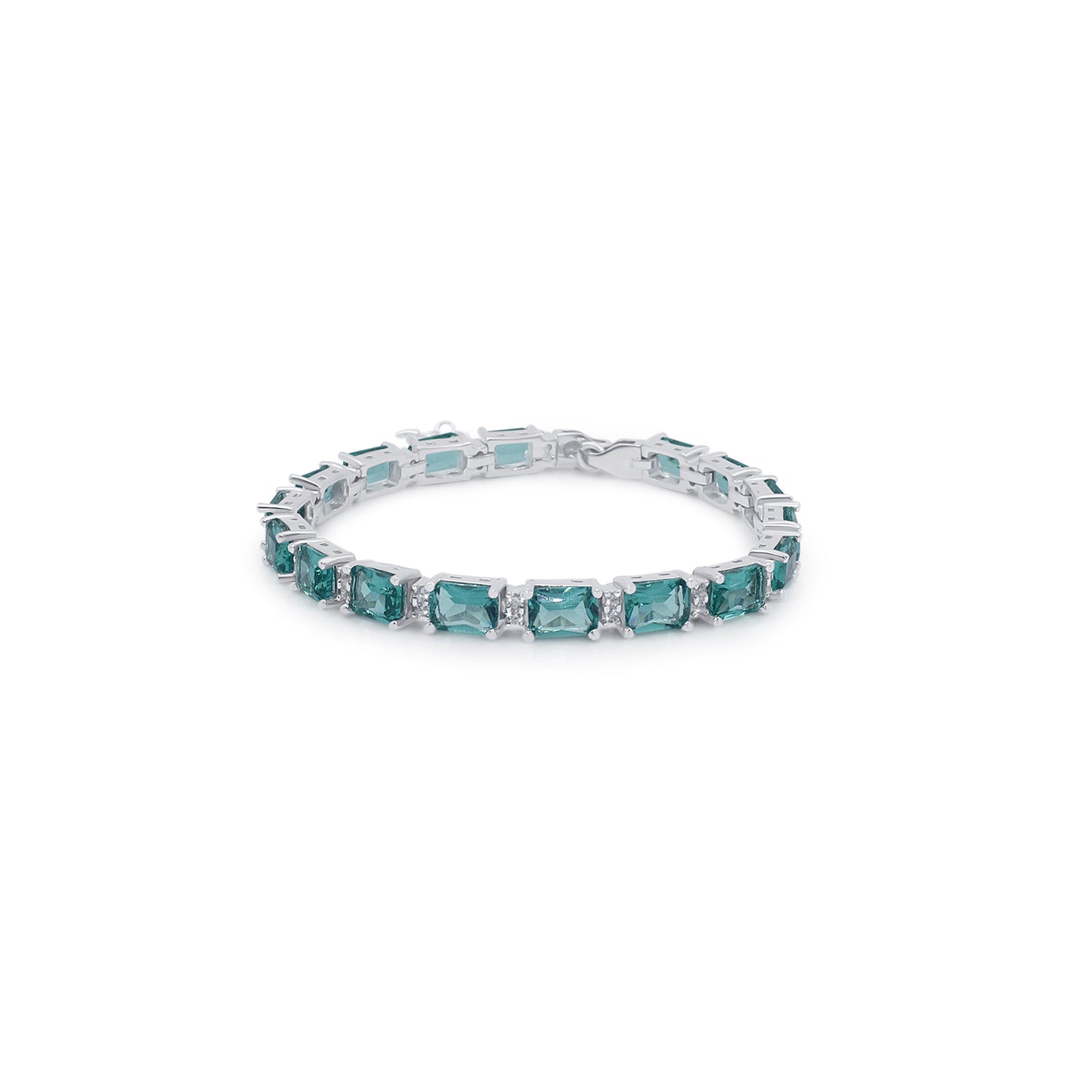 Turkeza | 925 Sterling Silver Blue Paraiba Tourmaline Tennis Bracelet CZ - Turkish Jewelry