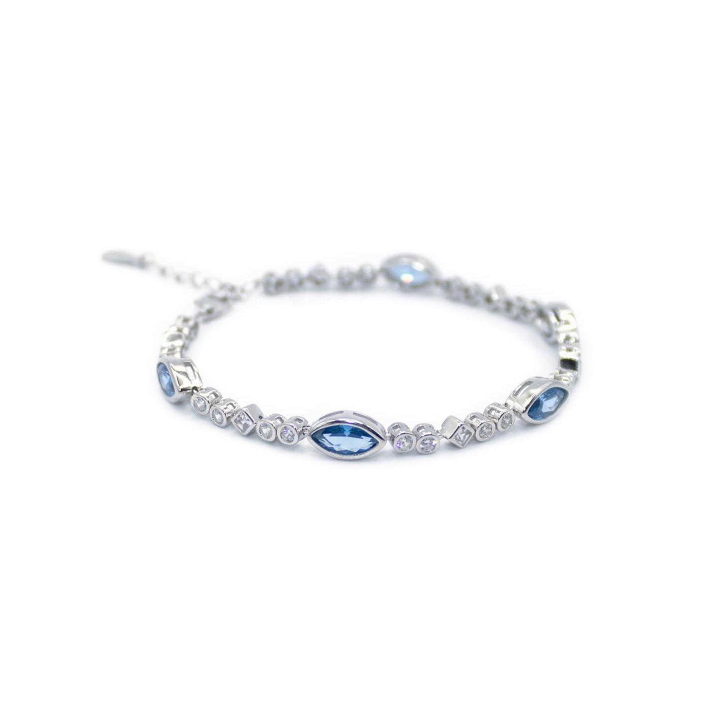 Turkeza | 925 Sterling Silver Blue Topaz CZ Bracelet - Turkish Jewelry