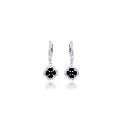 Turkeza | 925 Sterling Silver Clover CZ Drop Halo Earrings