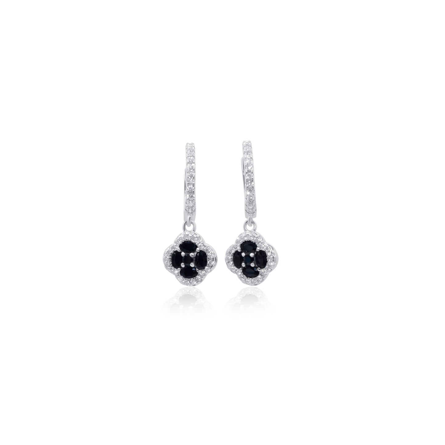 Turkeza | 925 Sterling Silver Clover CZ Drop Halo Earrings